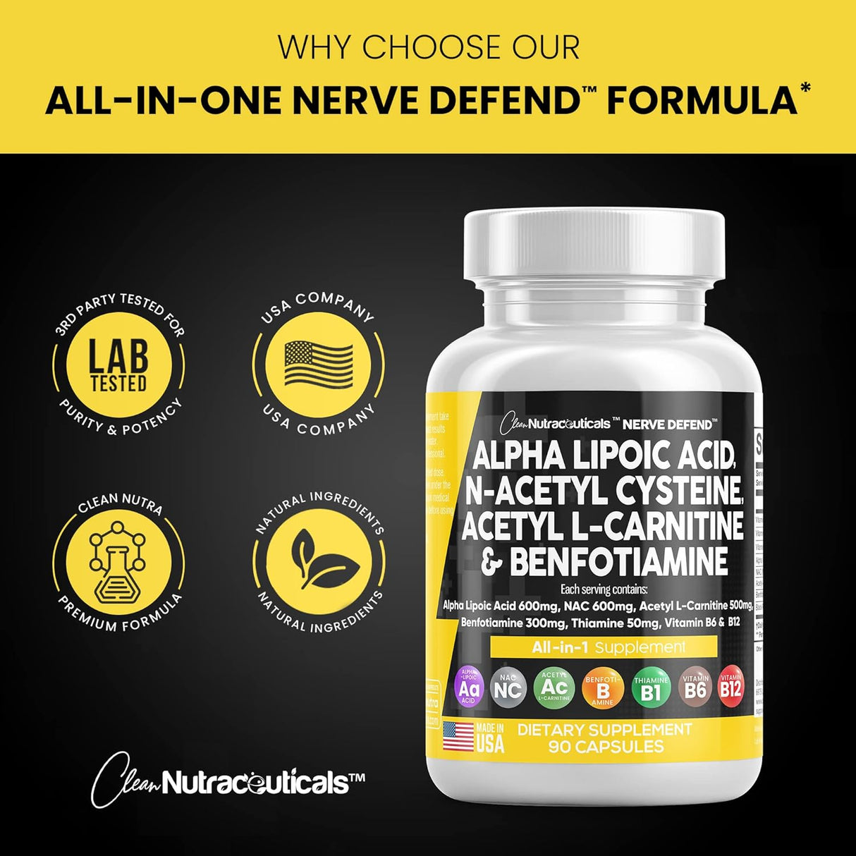 Suplemento Nerve Support 600mg - 90 Caps - Hecho en EE. UU.
