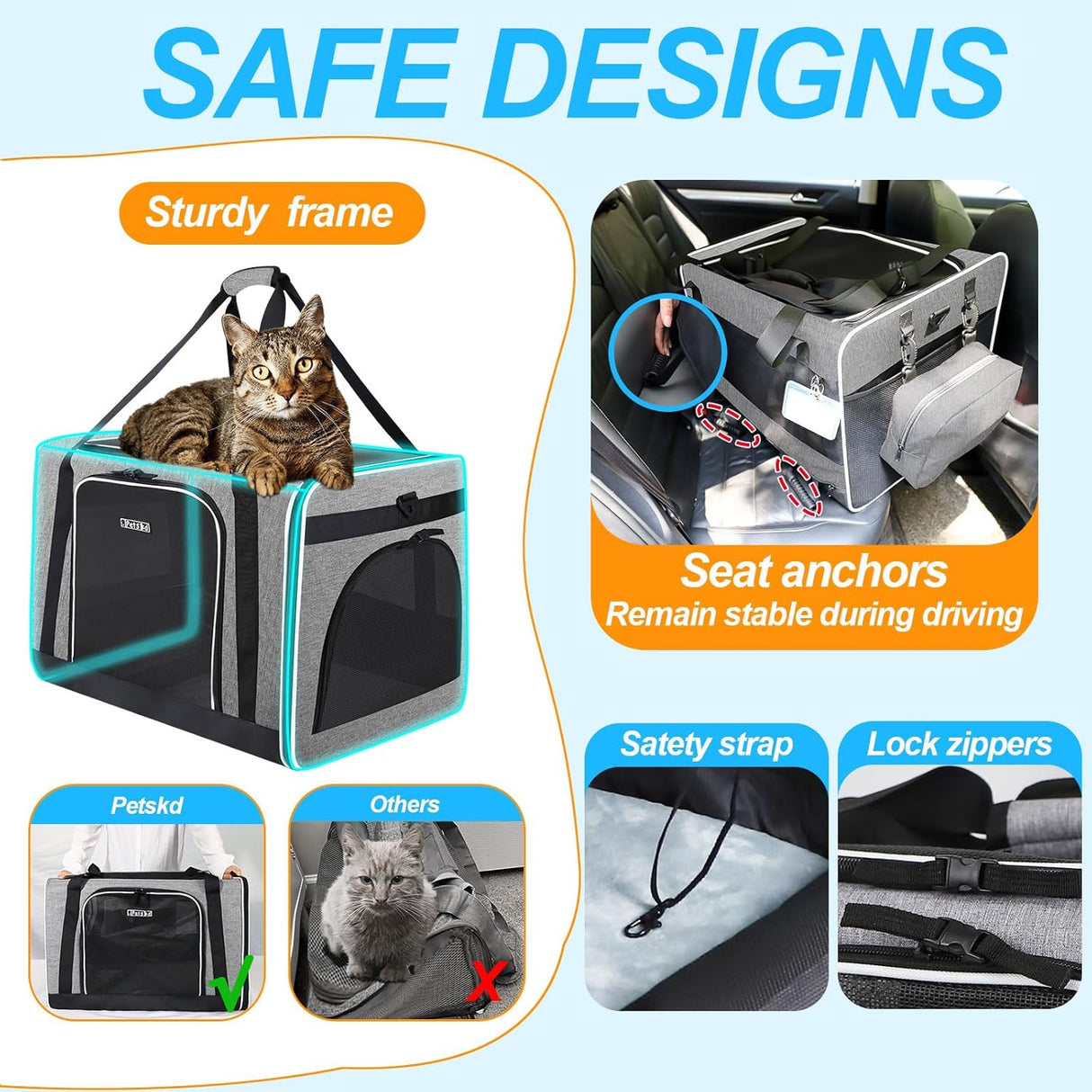 Transportín grande para mascotas Petskd, 24x17x17, 2 gatos