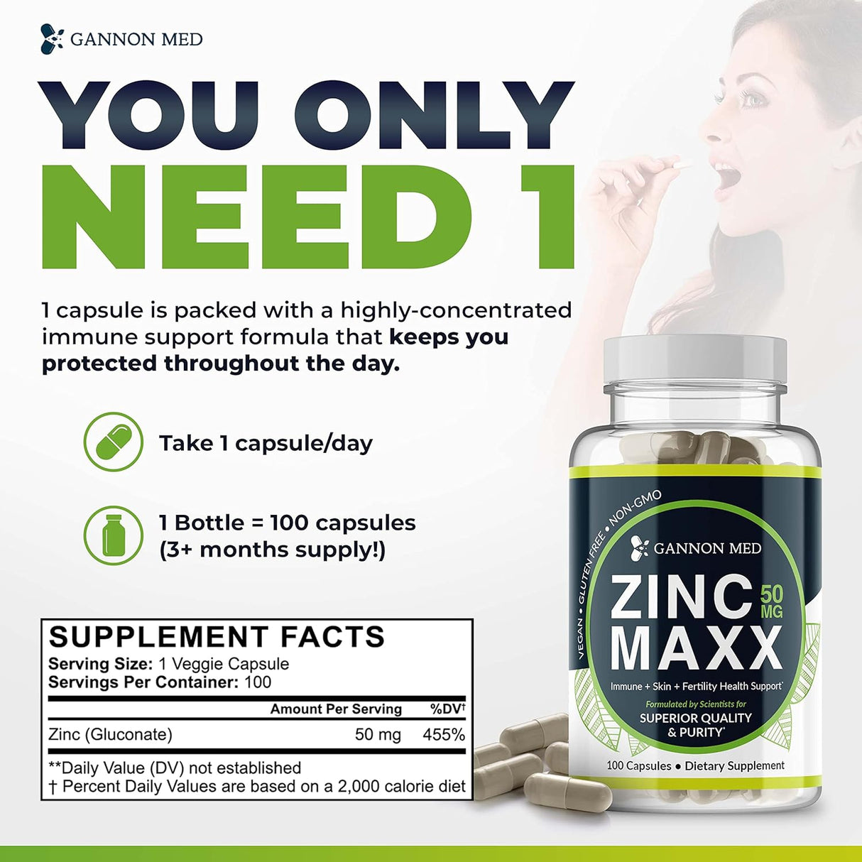Suplementos de zinc - Inmunidad + piel + minerales de salud