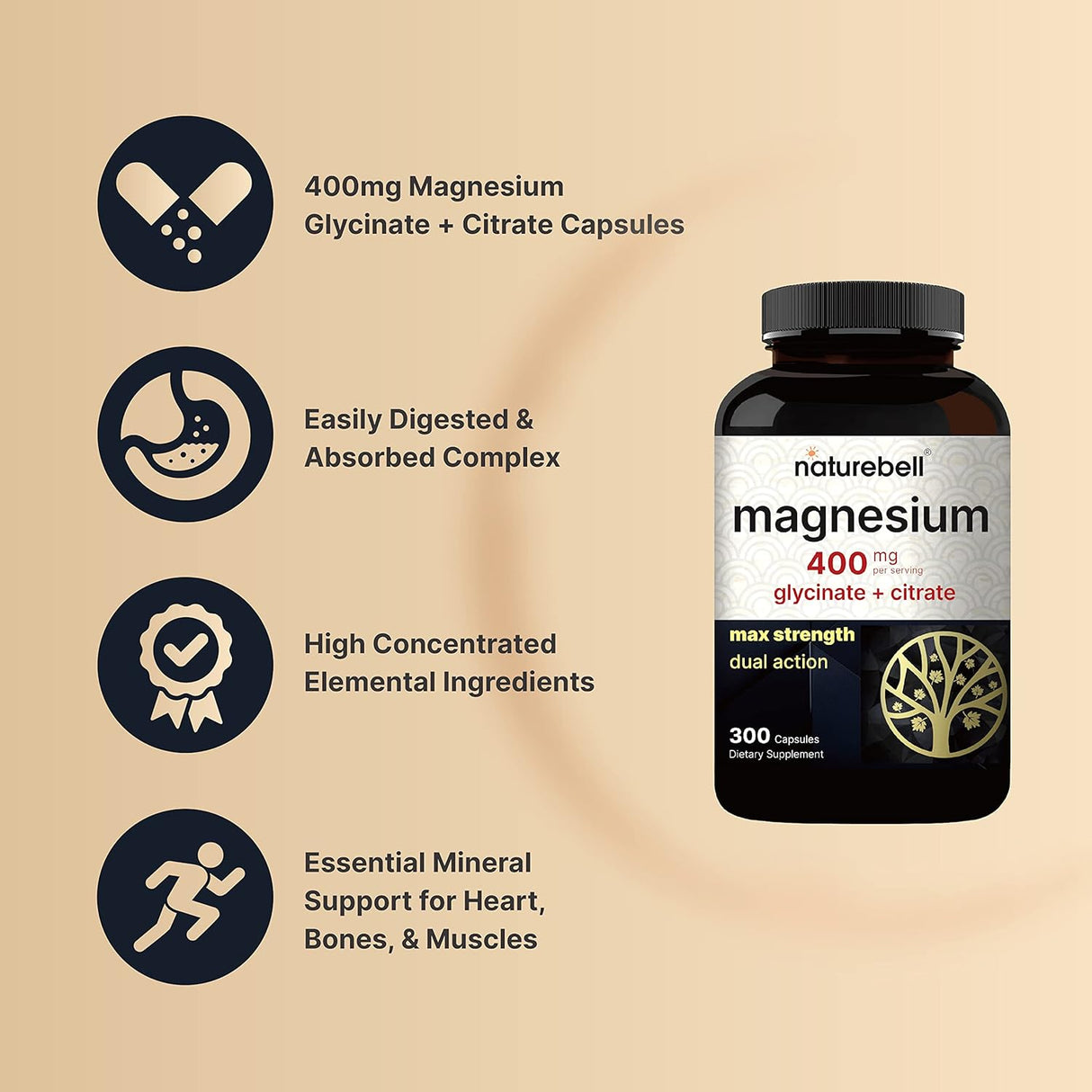 Magnesium Complejo 400mg 300 Cápsulas Glicinato Citrato