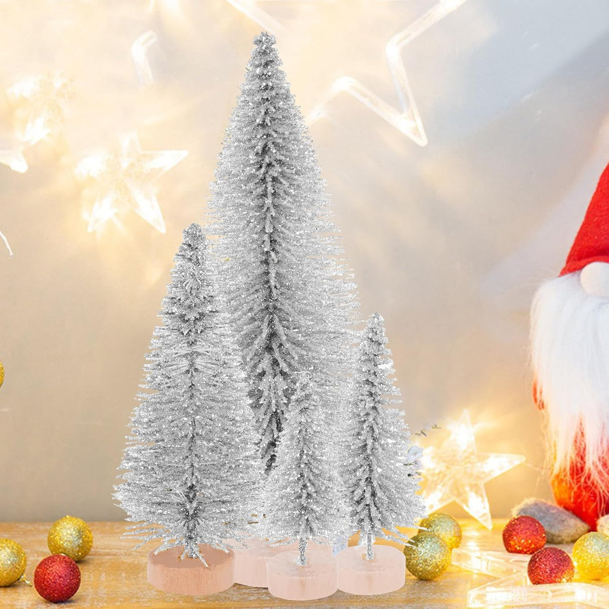 40Pcs Mini Árboles de Navidad Yookat con Base de Madera