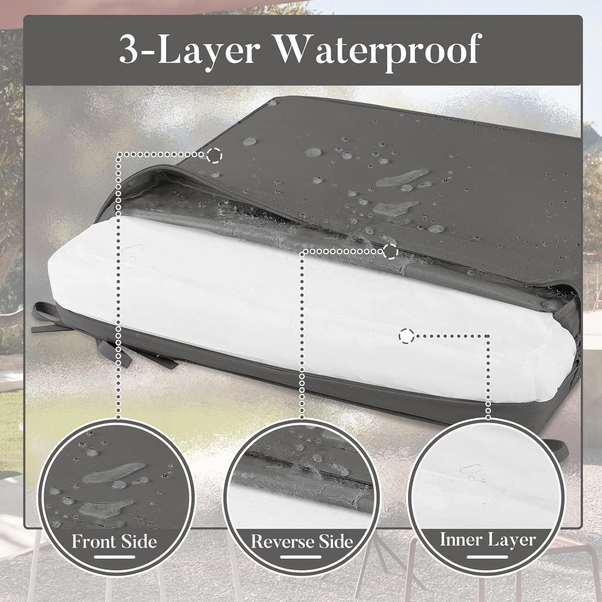 Basic Beyond Cojines para sillas de exterior para muebles de patio, impermeables, juego de 4 cojines de asiento de exterior de 19 x 19 pulgadas, cojines para sillas de patio con lazos y asa, color