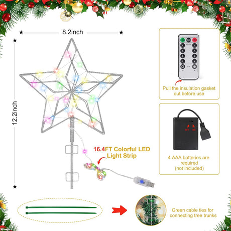 Estrella Decorativa para Árbol de Navidad, 50 Luces, Metal