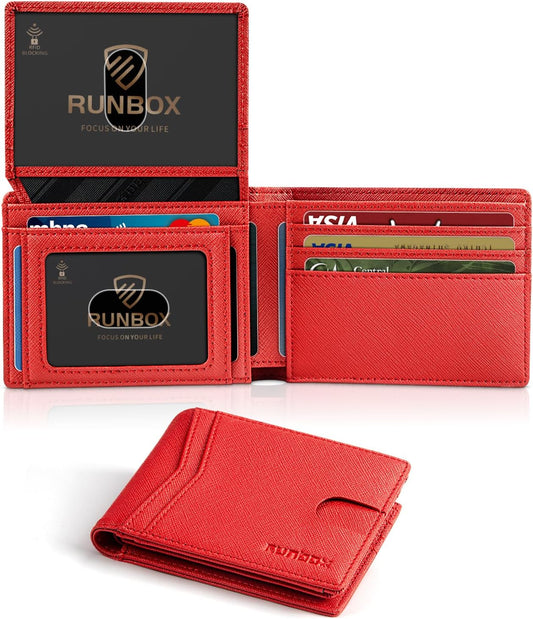 Billetera RUNBOX para hombres Slim RFID con 2 ventanillas ID