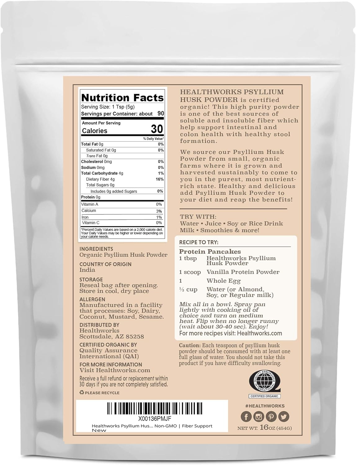 Polvo de cáscara de psyllium orgánico de la India | Keto, vegano