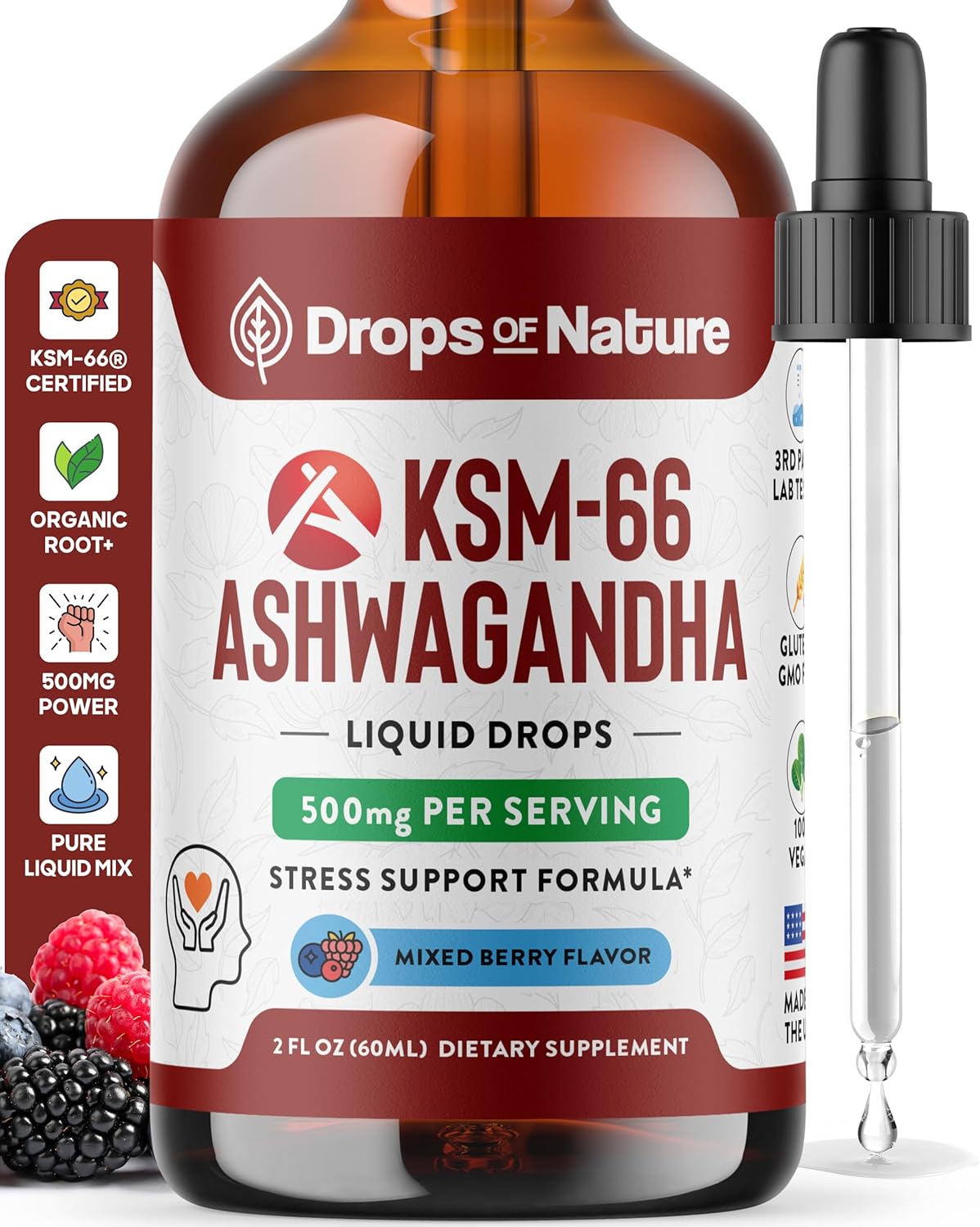 Suplemento ashwagandha KSM 66 líquido vegano, 60ml
