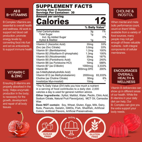 Suplementos Gomitas de complejo de vitamina B  2000 mcg