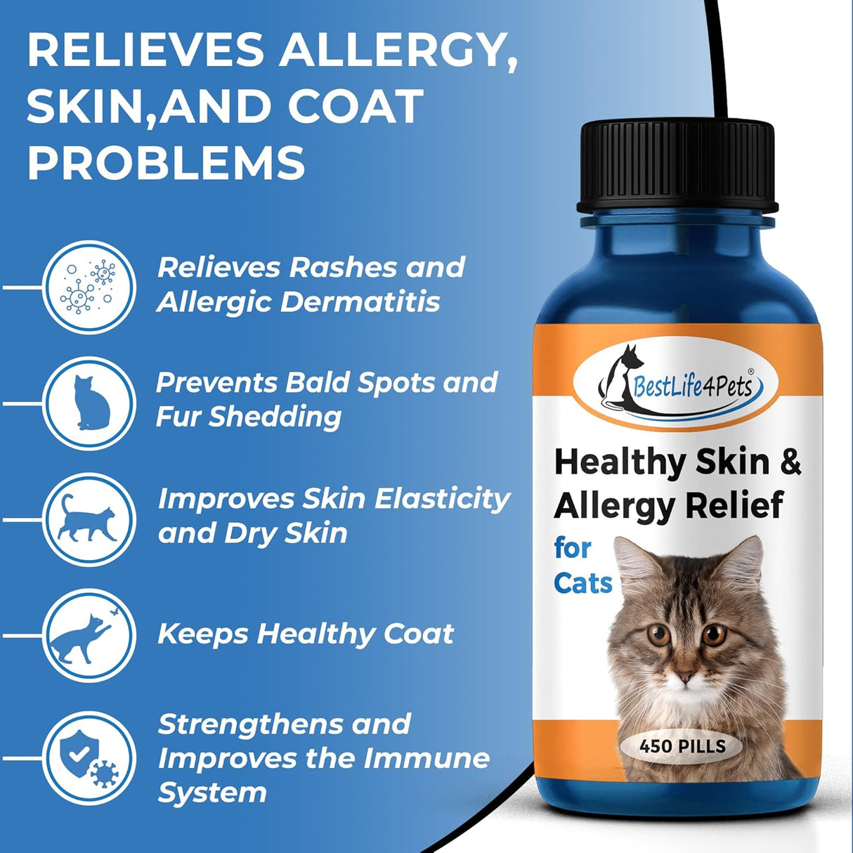 Alivio natural saludable para la piel y la alergia de gatos