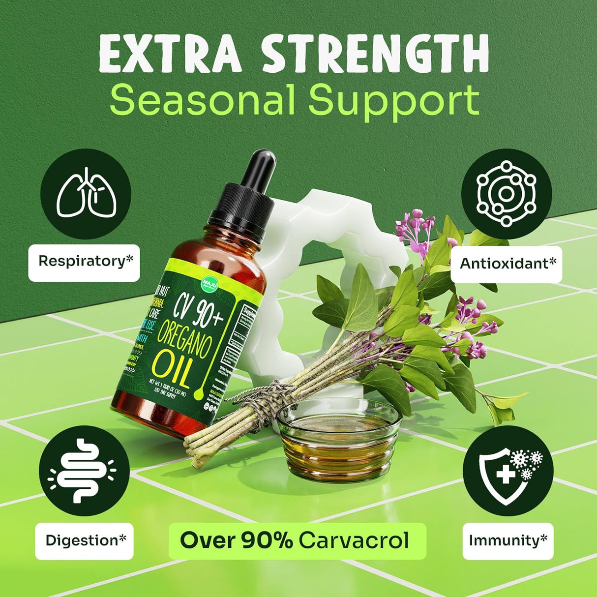 Aceite de Orégano Potente 90%+ Carvacrol Apoyo Inmune