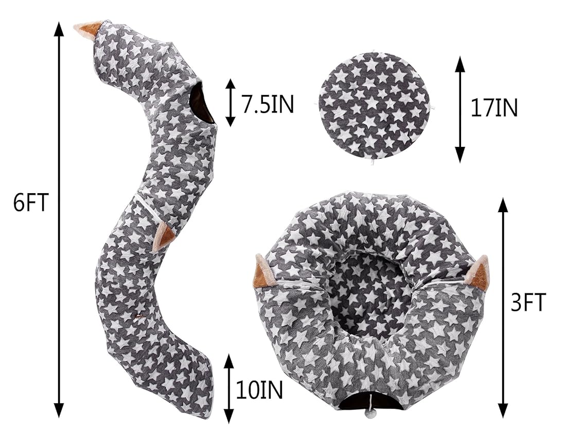 Cama de túnel para gatos con cojín de felpa lavable