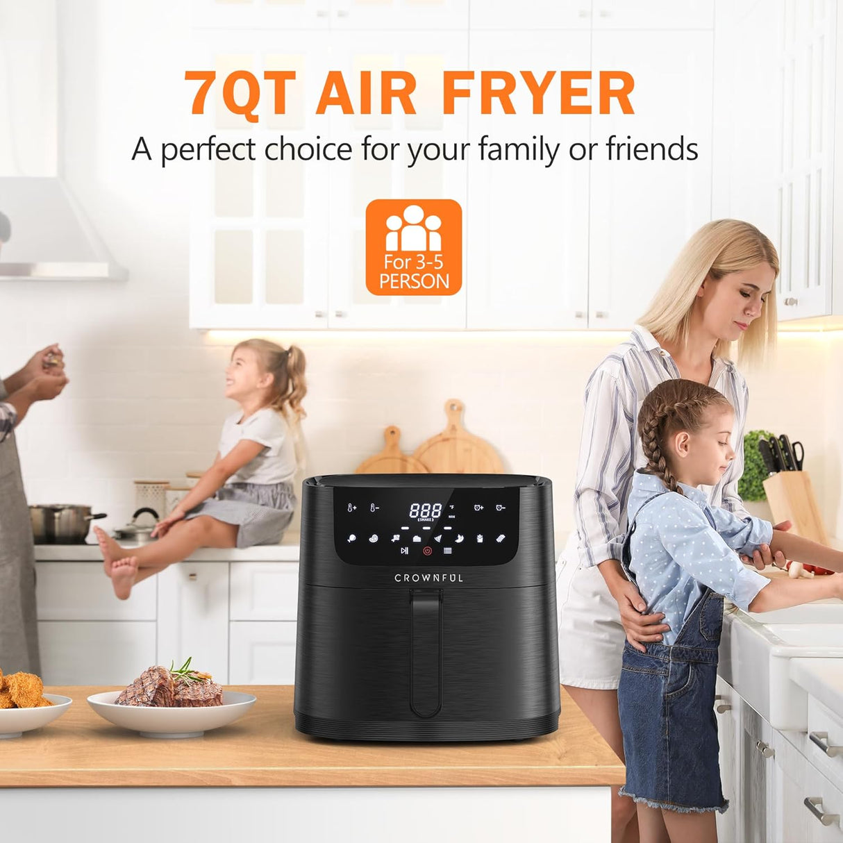 Freidora de aire 7Qt, CROWNFUL, 8 funciones, 1500W, UL