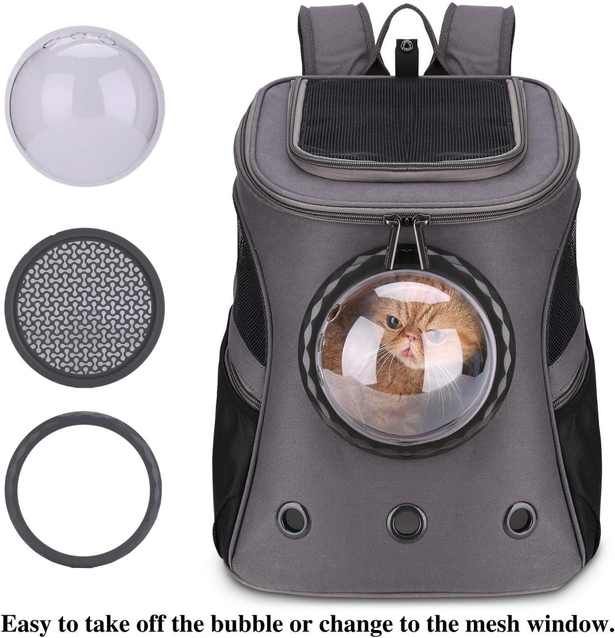 Mochila grande para gatos con burbujas gris