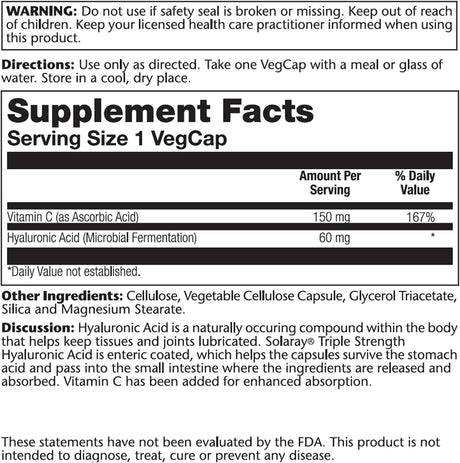 Ácido Hialurónico Triple Fuerza 60mg 30 VegCaps SOLARAY