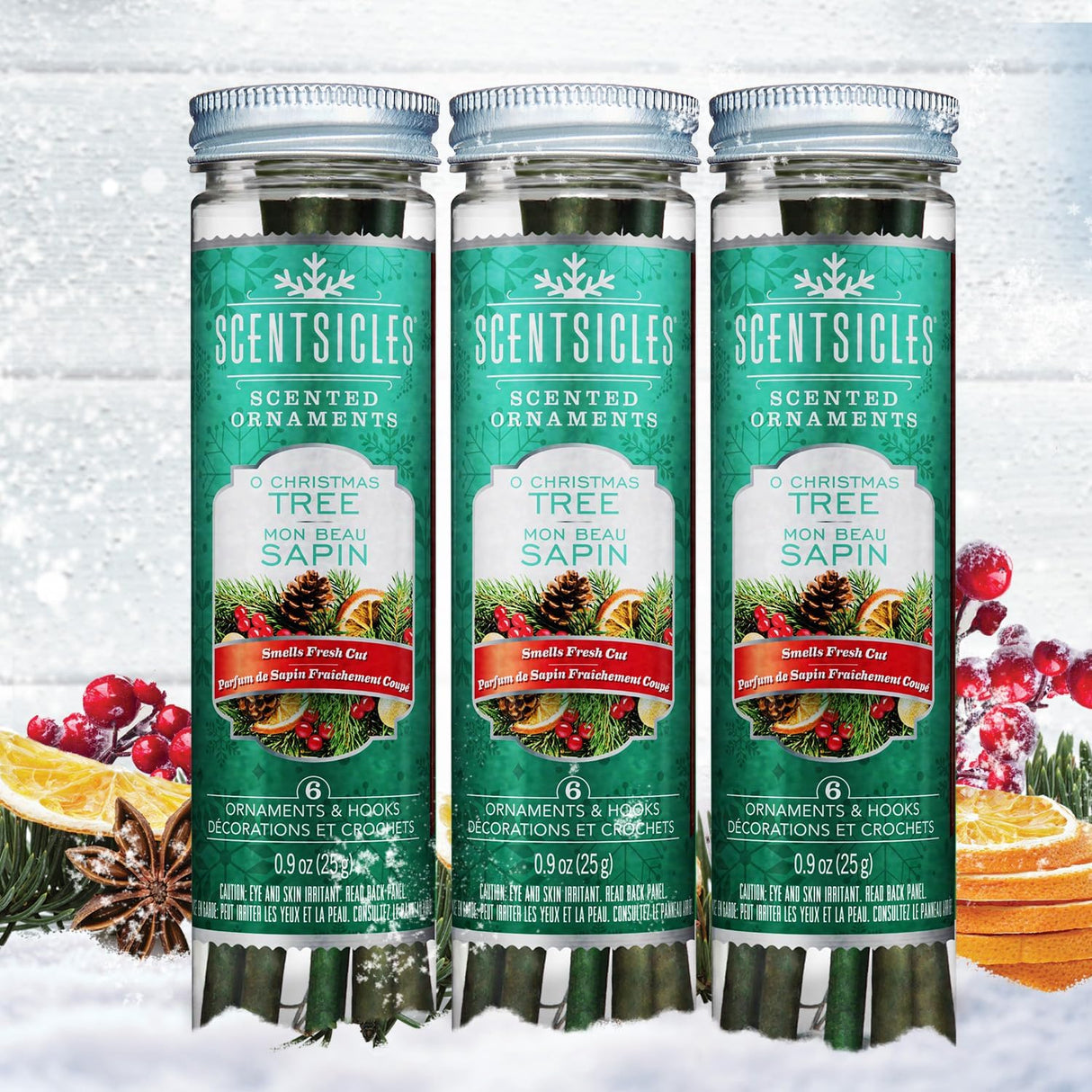 Adornos de Navidad Scentsicles Ornamentos Aromáticos de Pino - 3 Botellas
