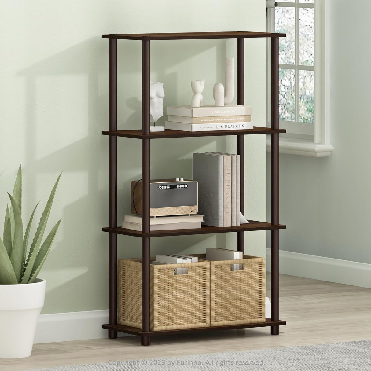 Estante Multipropósito 4 Niveles Furinno con Tubos Redondos, Modelo