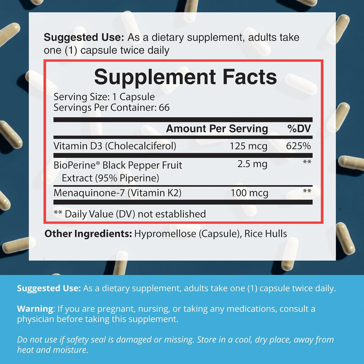 Dr. Boz K2+D3 Cápsulas, Salud Ósea y Cardíaca, 66 Serv.