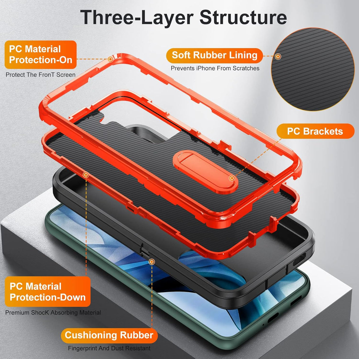BaHaHoues Funda para Samsung Galaxy S22, Samsung S22, con soporte integrado, a prueba de golpes, polvo, caídas, grado militar, para Galaxy S22 5G de 6.1 pulgadas (negro/naranja)