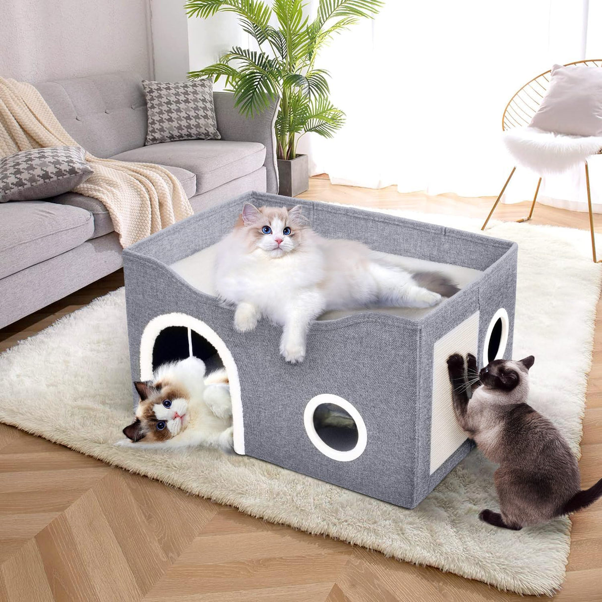 Casa para Gatos Heeyoo - Cueva Grande con Rascador y Bola Fluffy