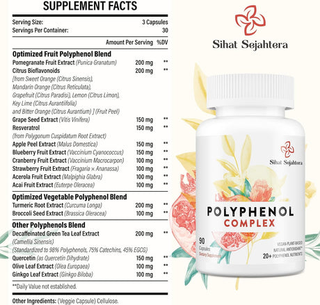 Suplemento de Polifenoles 67,500 MG  Antioxidantes y Energía