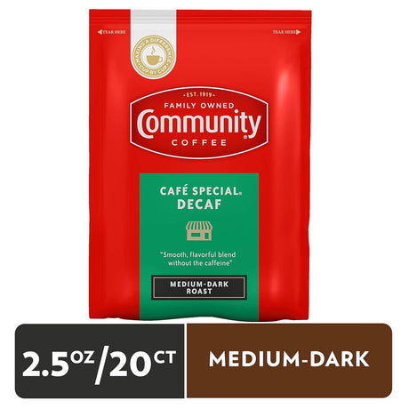 Café Decaf Community Coffee, Tostado Medio Oscuro, 20 Paquetes