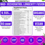 Suplemento NAD 300mg y Resveratrol 1000mg, Fórmula Orgánica