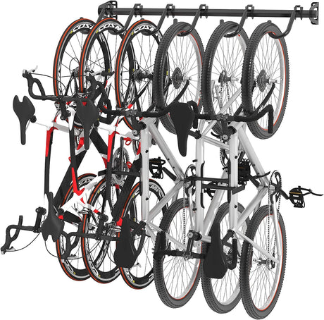 Soporte de pared resistente para 6 bicicletas, hasta 300 lb