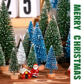 Mini Árboles de Navidad Artificiales con Base de Madera para Decoración