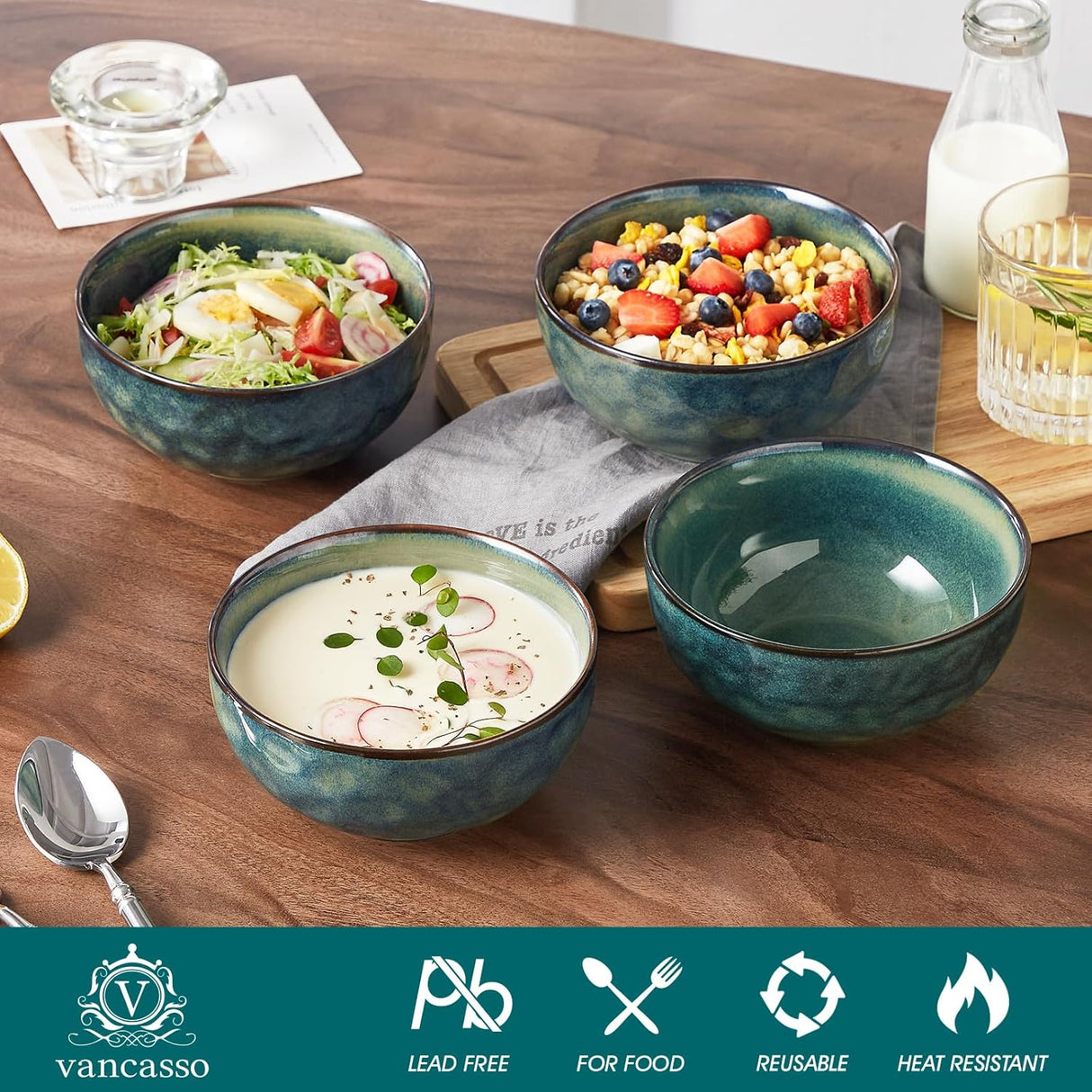 Cuencos para sopa vancasso, cerámica, set de 4, 24 oz, seguros