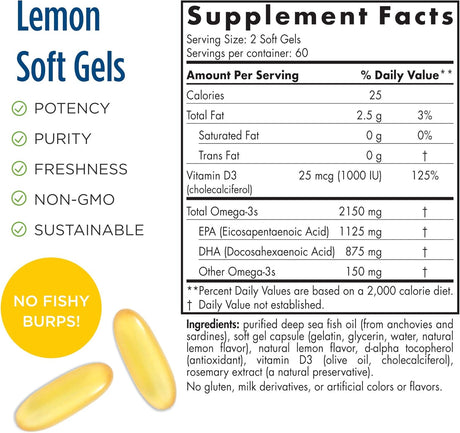 Suplemento Nordic Naturals ProOmega 2000-D sabor a limón