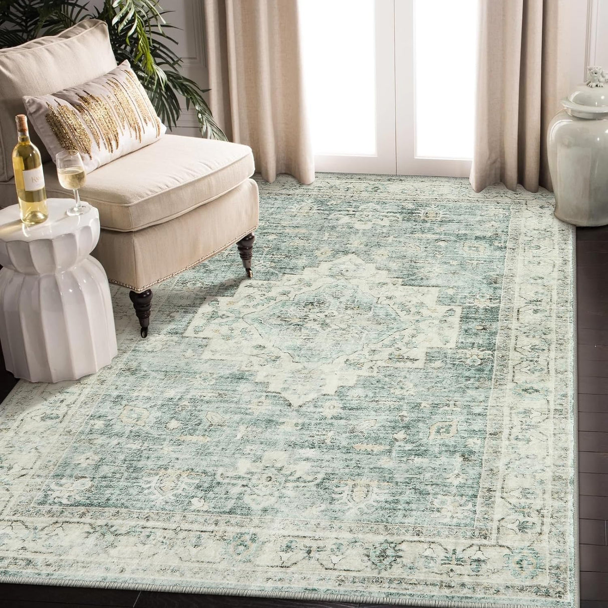 LIVEBOX Alfombra Lavable 5x7, Antideslizante, Estilo Boho