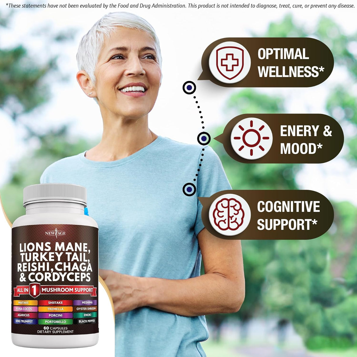 Suplemento de Setas Lion's Mane NEW AGE con otros hongos