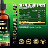 Oregano Oil Líquido 5en1 con SemillaNegra, Elderberry, Ajo, Olivo 2oz