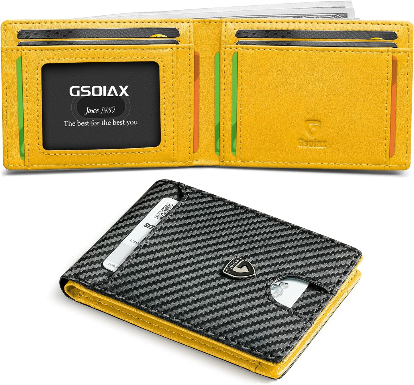 Billetera Slim GSOIAX con RFID, Cuero, Bifold, Clip de Dinero