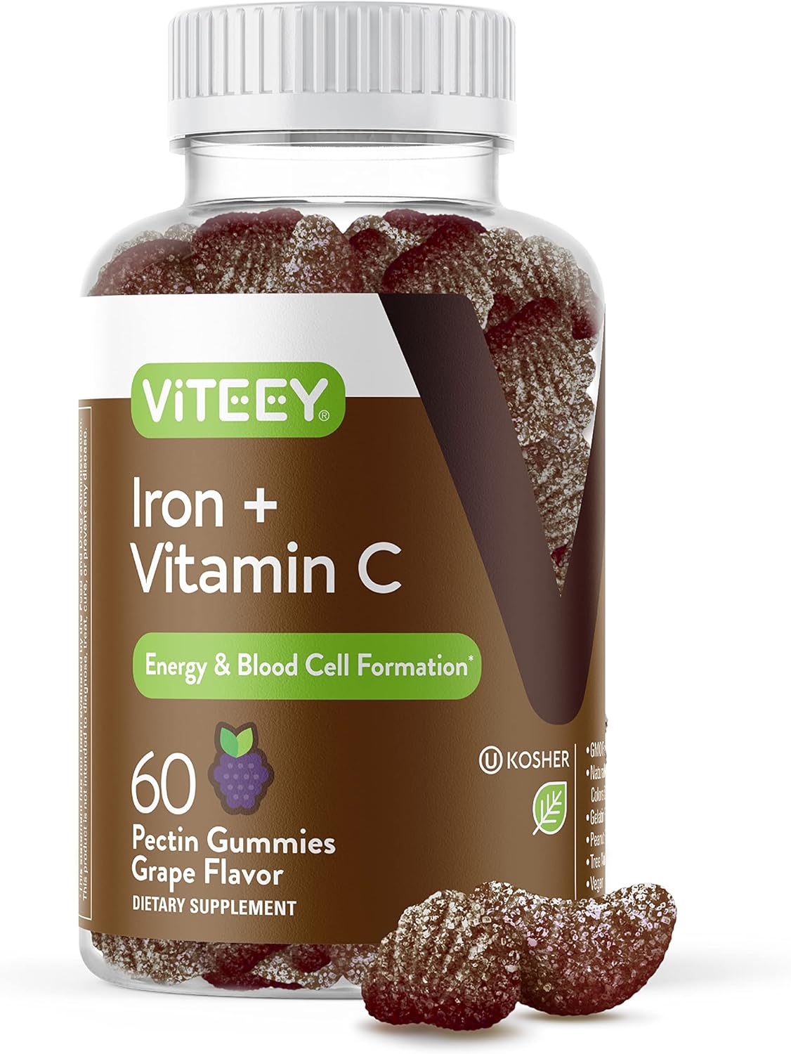 Suplemento Gomitas de hierro de 20 mg + vitamina C de 26 mg