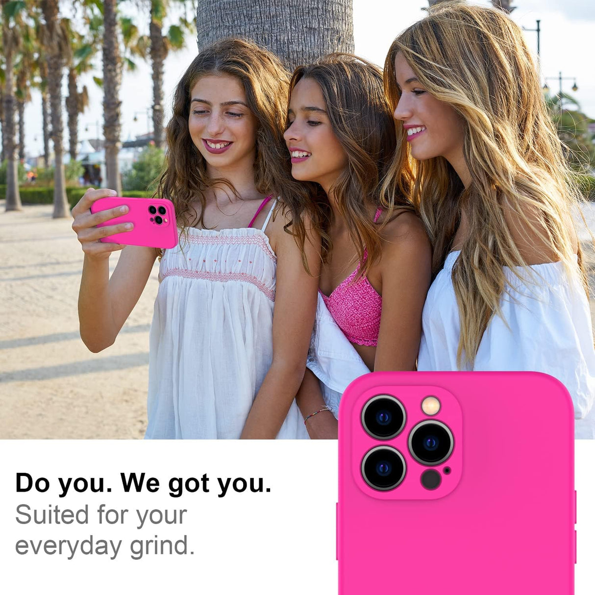 DEENAKIN Funda para iPhone 13 Pro Max con protector de pantalla, cubierta de goma de gel de silicona líquida suave y duradera para iPhone 13 Pro Max de 6.7 pulgadas, color rosa intenso