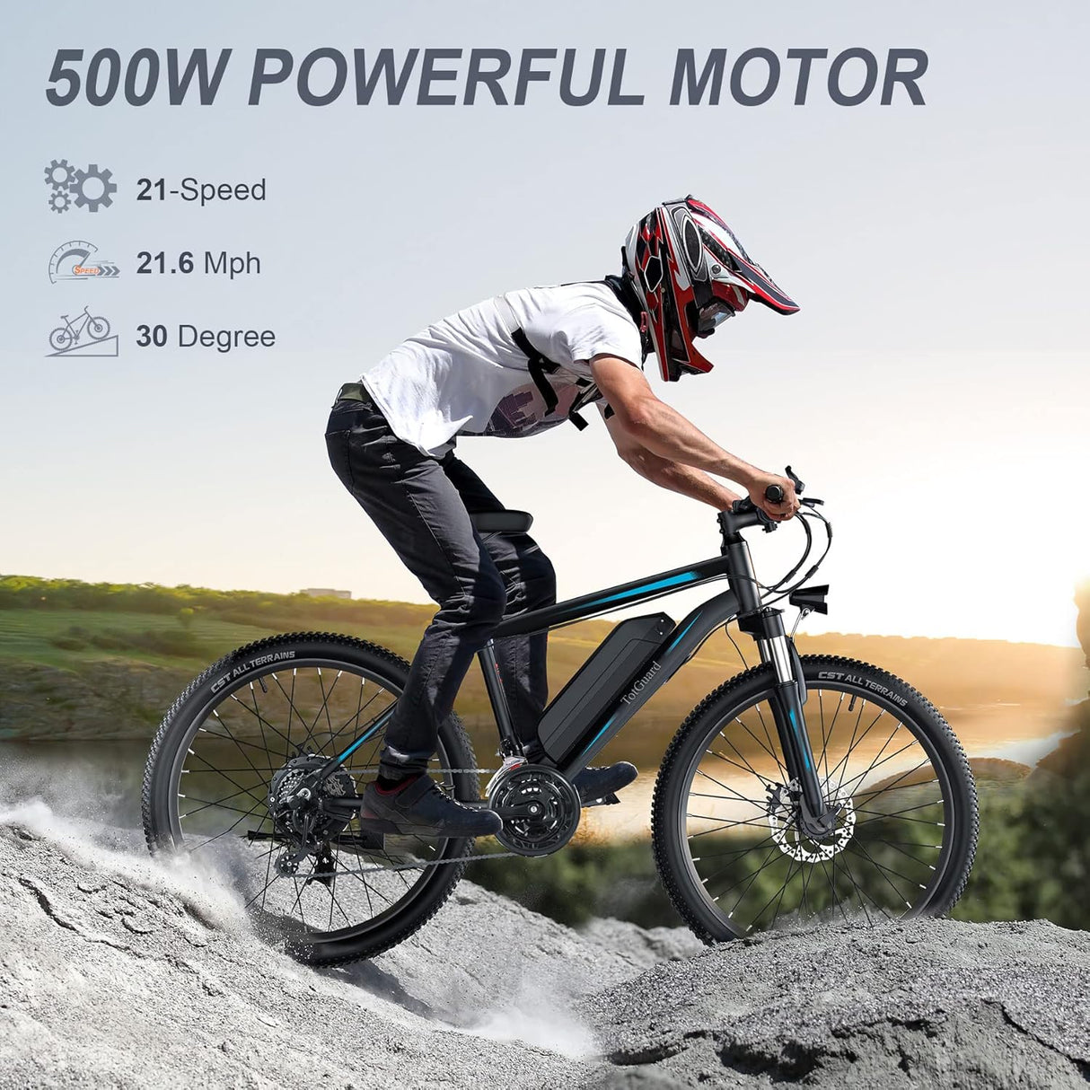 Bicicleta Eléctrica Wooken 750W, 55 millas, 21 velocidades