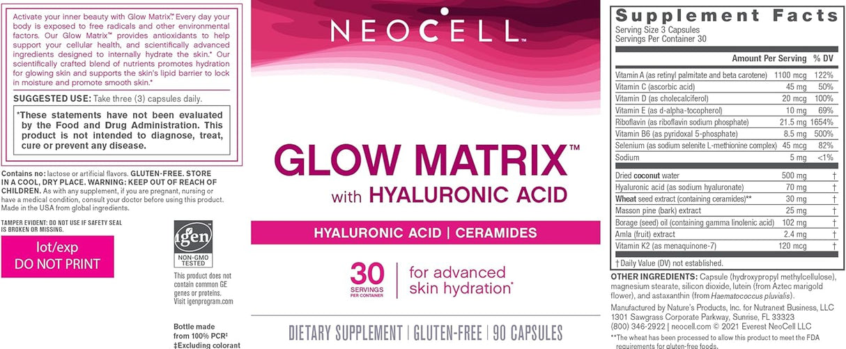 Suplemento dietético hidratador de la piel Glow