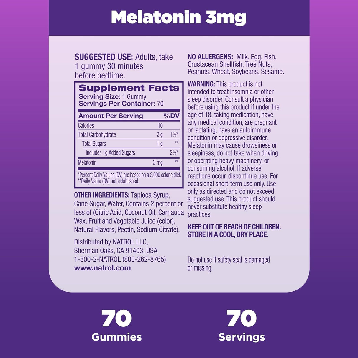 Natrol sueño reparador 3 mg, suplemento dietético 70 gomitas