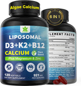 Suplemento de Calcio 6 en 1 - Vegano, 600mg, D3 K2, 1 Pack