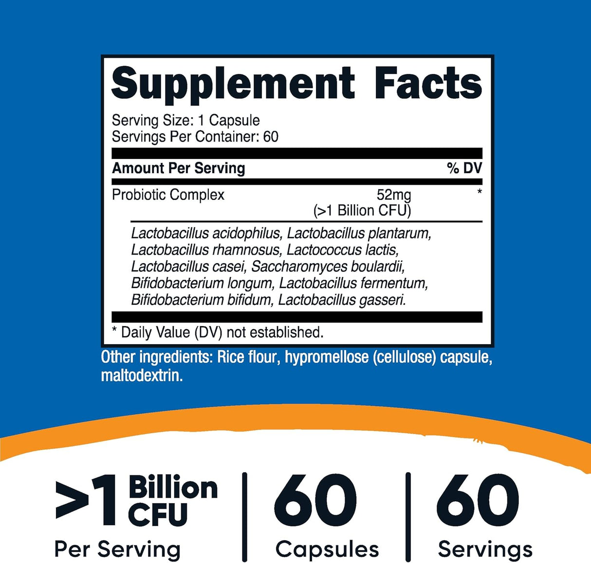 Complejo de Probióticos Nutricost 1B CFU 60 Cápsulas Gluten-Free