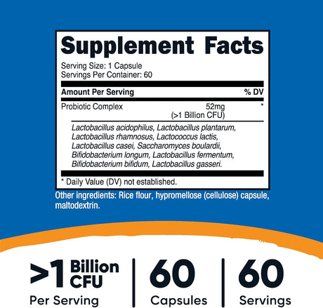 Complejo de Probióticos Nutricost 1B CFU 60 Cápsulas Gluten-Free