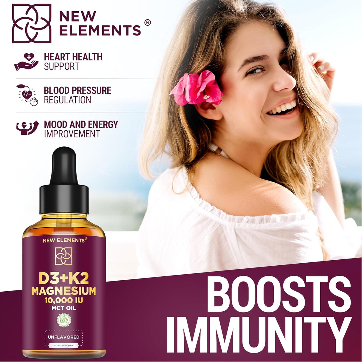 Vit D3 K2 Líquido 10000IU, Magnesio Glyc 5mg, MK7 100mcg