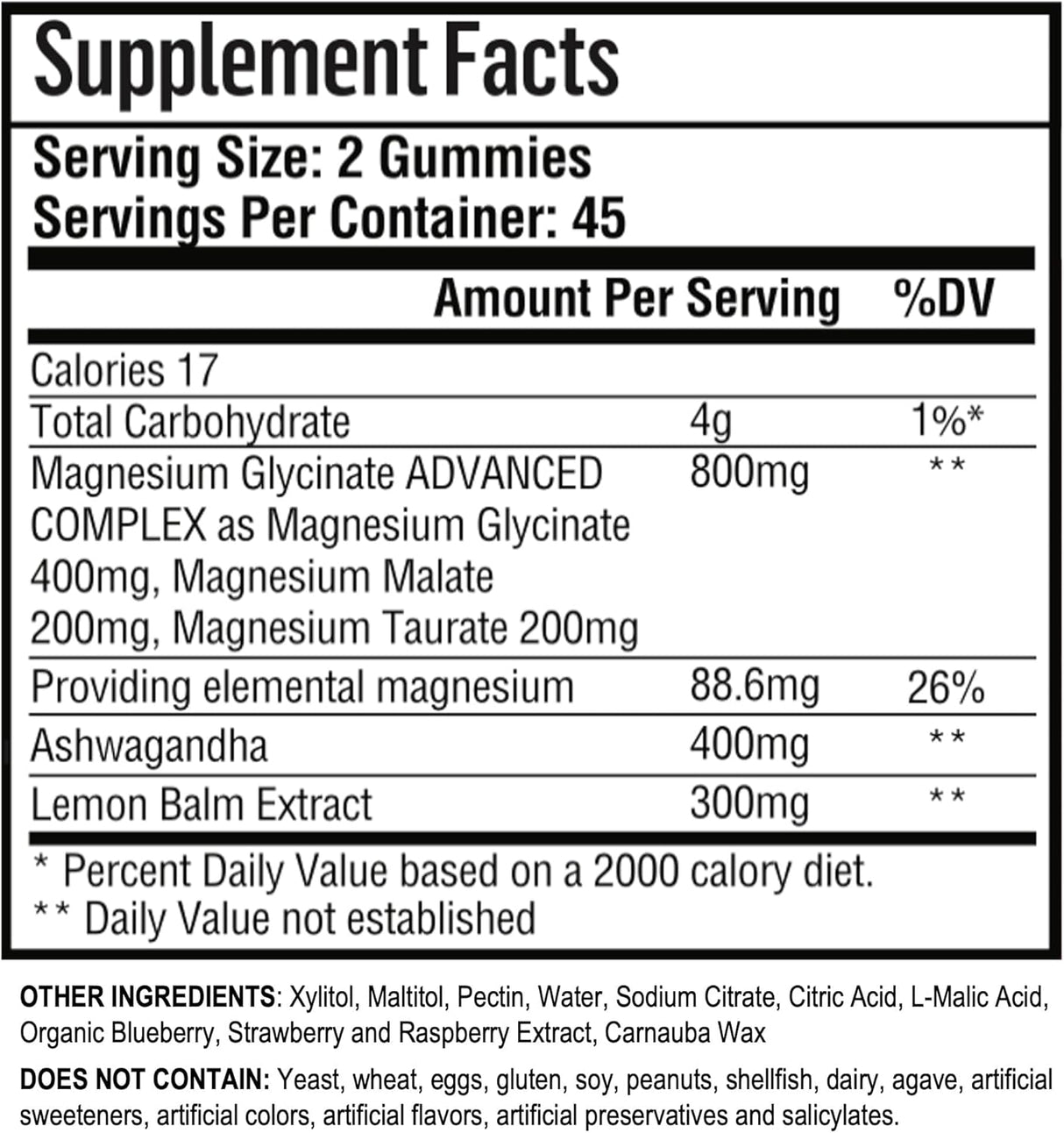180 Gummies Magnesio Glycinato con Ashwagandha, Sin Azúcar