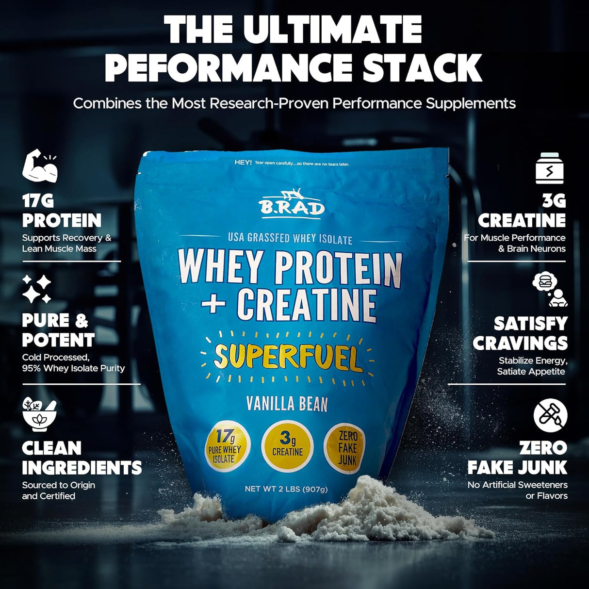 B.rad Proteína de Suero de Leche con Creatina, Natural, 2lb
