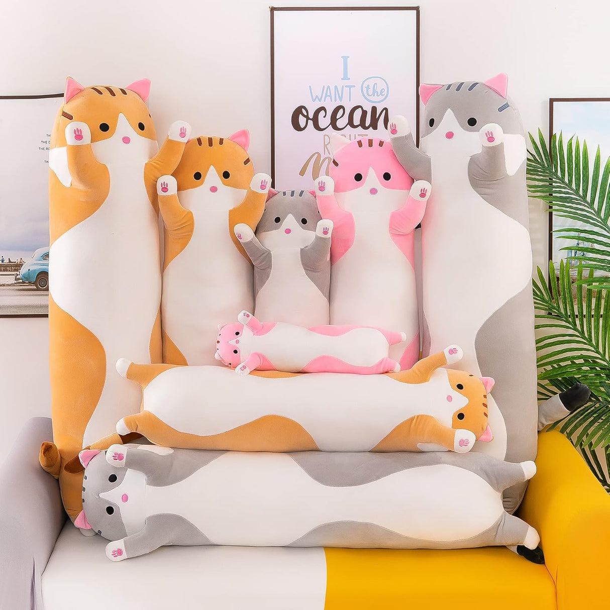 Peluche de gato rosado suave y larga 36 pulgadas