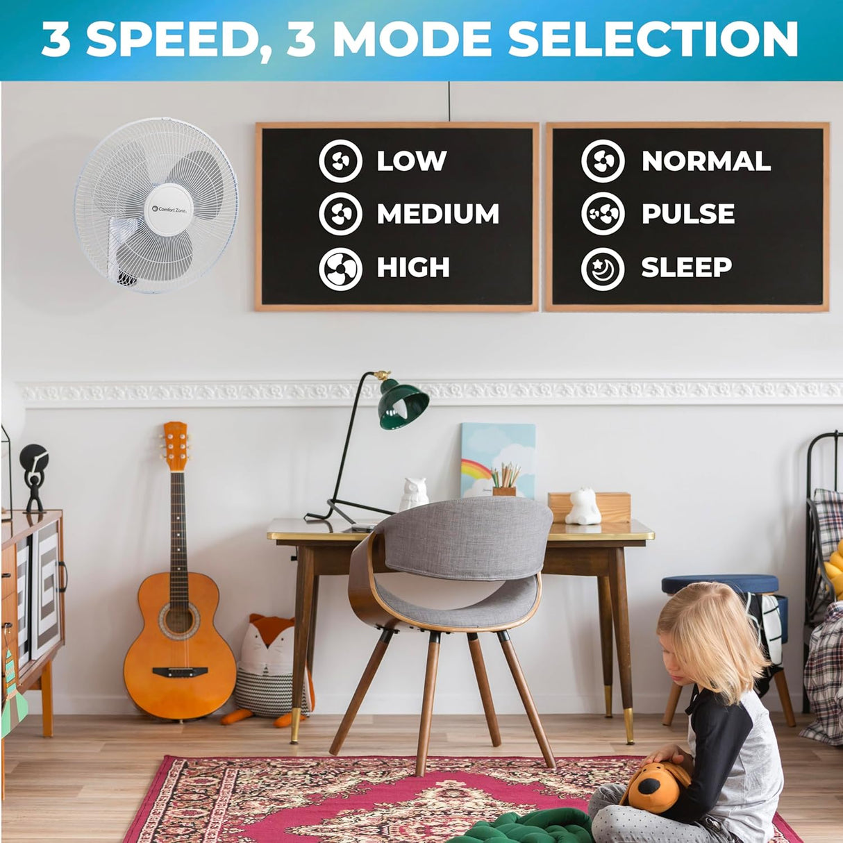 Ventilador de Pared Oscilante Comfort Zone, 16, CZ16WR
