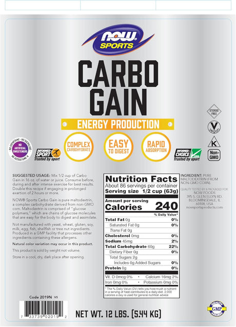 Suplemento de Nutrición Deportiva, NOW Foods, Carbo Gain, 12 lb