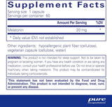 Melatonina Pure Encapsulations 20 mg, 99.5%, 60 Cápsulas