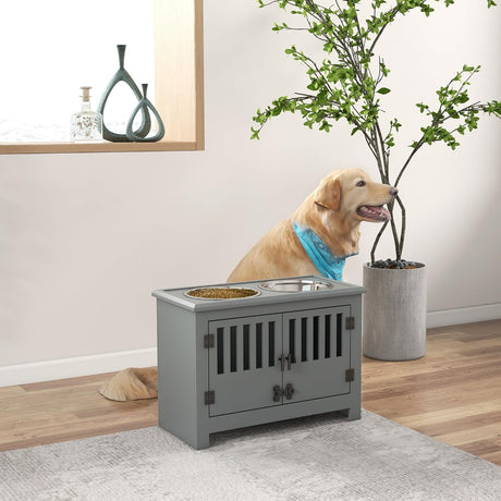 Cuencos elevados grandes para perros con armario PawHut
