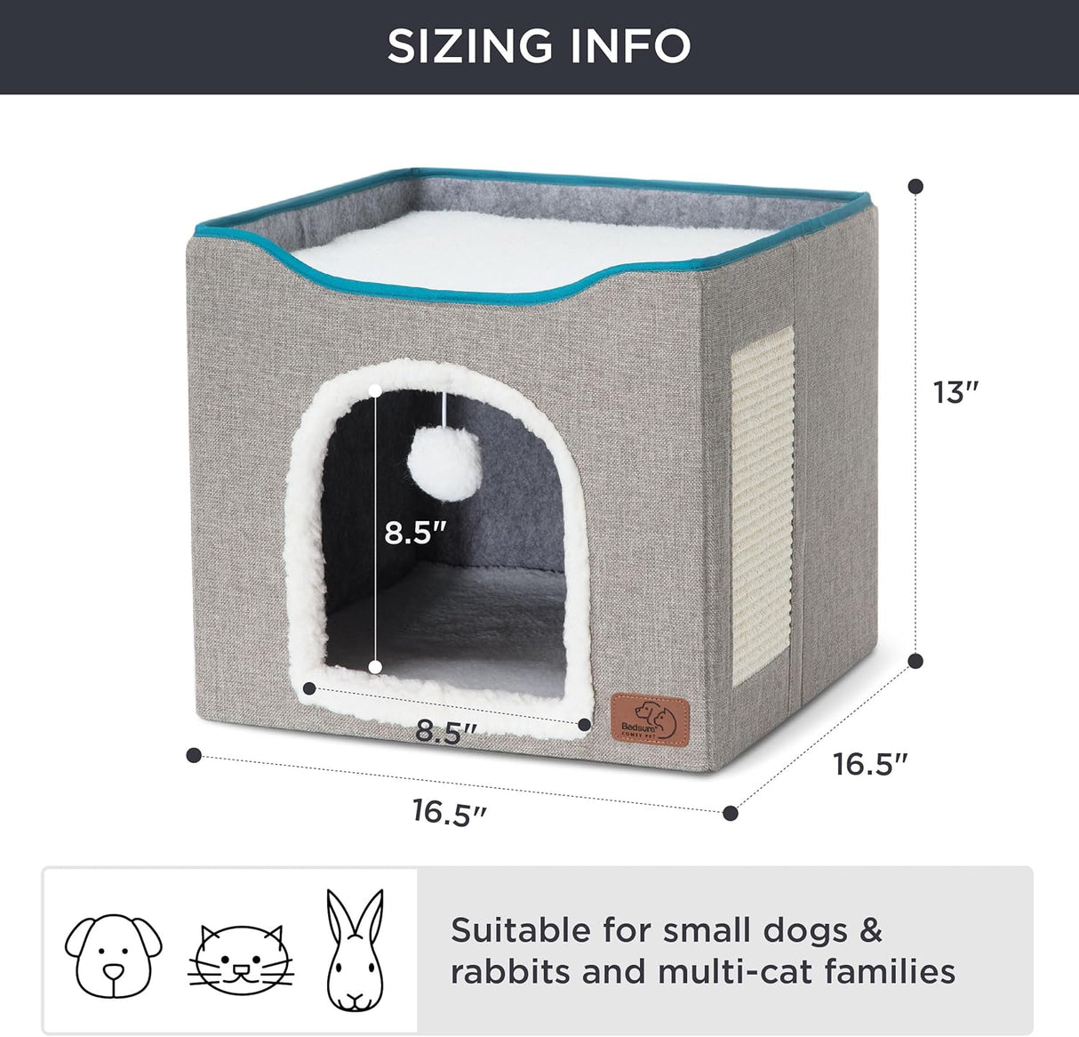 Cueva para Gatos Bedsure, con Bola y Rascador, 16.5x16.5x13